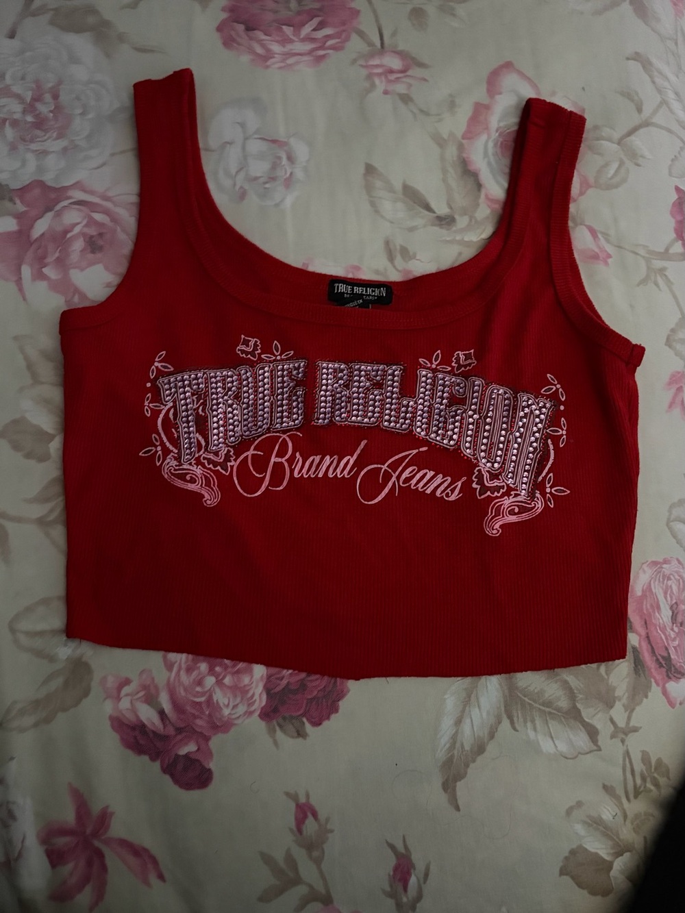 True Religion Scarlet Ribbed Logo Crop Tank